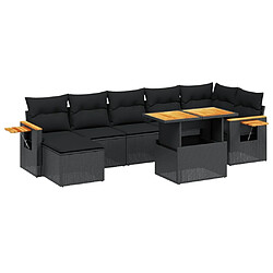 vidaXL Salon de jardin 8 pcs avec coussins noir résine tressée