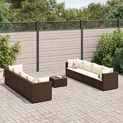 vidaXL Salon de jardin avec coussins 9 pcs marron résine tressée 