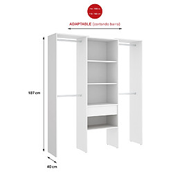 Pegane Armoire dressing en bois mélaminé avec 1 colonne et penderies coloris blanc - Longueur 160 x Profondeur 50 x Hauteur 187 cm