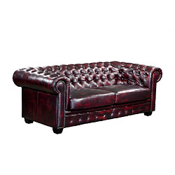 Vente-Unique Canapé chesterfield 3 places BRENTON 100% cuir de buffle - Bordeaux