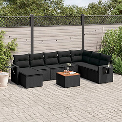 vidaXL Salon de jardin 9 pcs avec coussins noir résine tressée