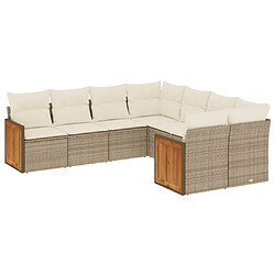 vidaXL Salon de jardin avec coussins 8 pcs beige résine tressée