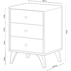 Acheter Pegane Table de chevet avec 3 tiroirs coloris blanc Artic - Hauteur 56 x Longueur 40 x Profondeur 33,5 cm