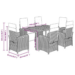 Acheter vidaXL Ensemble à manger de jardin et coussins 7 pcs gris rotin