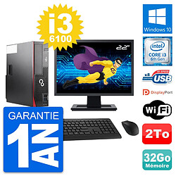 PC Fujitsu D556 DT Ecran 22" Intel i3-6100 RAM 32Go Disque 2To Windows 10 Wifi - Occasion