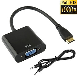 Wewoo Câble noir Full HD 1080P Mini HDMI mâle à VGA femelle adaptateur vidéo avec audio, longueur: 22cm