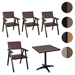 Mendler Set de 4 chaises de jardin + table de jardin HWC-J95, chaise table, revêtement Gastro Outdoor, alu aspect bois ~ noir, marron foncé