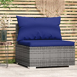 Maison Chic Canapé central de jardin avec coussins | Canapé Sofa d'extérieur | Fauteuil terrasse Gris Résine tressée -MN75277