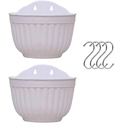 BESTA Lot de 2 pots de fleurs à suspendre en plastique avec drainage et 4 crochets (blanc + blanc) 