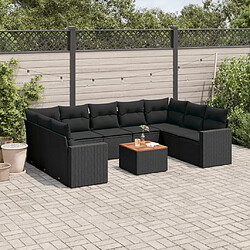 vidaXL Salon de jardin 10 pcs avec coussins noir résine tressée 