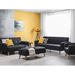 Beliani Ensemble canapés et fauteuil en tissu noir 6 places avec pouf FLORLI