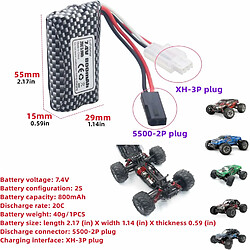 Lot de 2 Batteries Lithium 7.4V 800mAh 5500-2P - Compatible avec les Voitures Télécommandées 9130, 9135, 9136, 9137, 9138, 9145 - Idéal pour les Véhicules RC Tout-Terrain pas cher