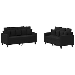 vidaXL Ensemble de canapés 2 pcs avec coussins Noir Tissu