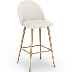 ICONIK INTERIOR Tabouret En Bouclette Fausse Fourrure Tapissée - Boucles Blanches - Design scandinave - Evelyne Blanc