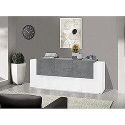 Alter Buffet moderne avec 5 portes et 2 tiroirs, Made in Italy, Buffet de cuisine, Buffet design de salon, 220x45h86 cm, Blanc Brillant et Gris Ardoise