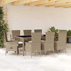 vidaXL Ensemble à manger de jardin et coussins 9 pcs beige Poly rotin 