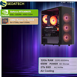 Sedatech PC Gamer • AMD Ryzen 5 7600X • RTX4060Ti • 32Go DDR5 • 2To SSD M.2 • sans OS