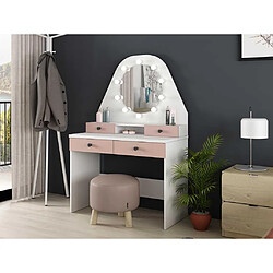 Vente-Unique Coiffeuse GABRIELA - Miroir à LEDs et rangements - rose poudré