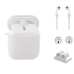 Avis Coque en silicone accessoires 4 en 1 résistants aux chocs avec sangle de cou, support pour écouteurs et écouteurs. blanc pour votre Apple AirPods