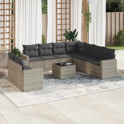 vidaXL Salon de jardin avec coussins 10 pcs gris clair résine tressée 