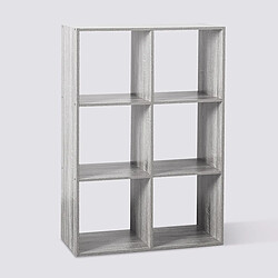 Pegane Etagère avec 6 cases en panneaux de particules coloris gris - Longueur 67 x Profondeur 32 x Hauteur 100 cm