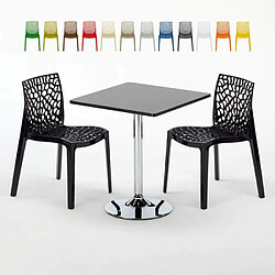 Grand Soleil Table Noir et 2 Chaises Colorées Polypro