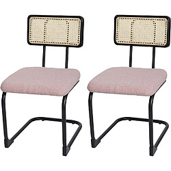 Decoshop26 Lot de 2 chaises de salle à manger cuisine en bois rotin métal tissu/textile rose bouclé CDS04494 