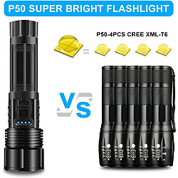 BESTA Lampe de Poche LED Ultra Puissante, USB Rechargeable CREE P50 Lampe Torche, 3000 Lumens Super Lumineuse 5 Modes d'éclairage Etanche Torche avec 18650 Batterie pour Camping Randonnée pas cher