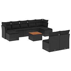 vidaXL Salon de jardin 10 pcs avec coussins noir résine tressée