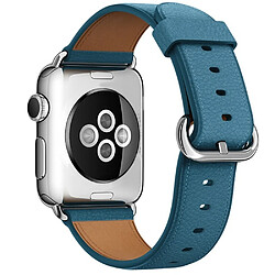 Avis Wewoo Bracelet en cuir avec bouton de montre classique pour Apple Watch séries 3 et 2 & 1 38 mm bleu foncé