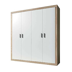 Pegane Armoire, meuble de rangement coloris chêne cambrian, blanc - Longueur 196 x Profondeur 50,2 x Hauteur 208 cm 