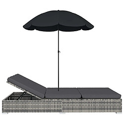 Avis vidaXL Chaise longue d'extérieur avec parasol Résine tressée Gris