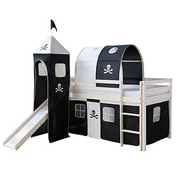 Homestyle4U Lit enfant mezzanine blanc Pirate + tour toboggan