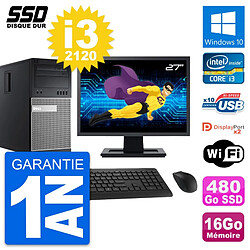 PC Tour Dell 9010 Ecran 27" Intel i3-2120 RAM 16Go SSD 480Go Windows 10 Wifi · Occasion 