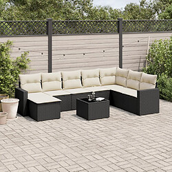 vidaXL Salon de jardin 9 pcs avec coussins noir résine tressée