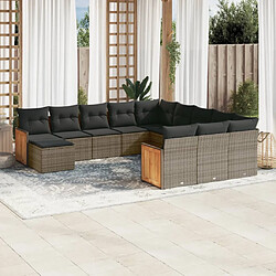 vidaXL Salon de jardin avec coussins 12 pcs gris résine tressée