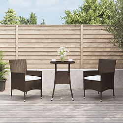 vidaXL Ensemble de bistro de jardin 3 pcs coussins marron poly rotin 