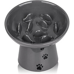 YYHY 15cm/118ml Mangeoire Lente pour Chats,Bol de Nourriture pour Chat Mangeoire Lente surélevée pour Chiens Bol en céramique pour Chat Anti-Vomi,Gris