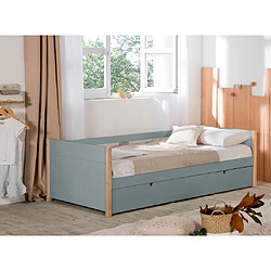 Vente-Unique Lit gigogne 2 x 90 x 190 cm - MDF, pin et métal - Vert et naturel + Matelas - MAREKI