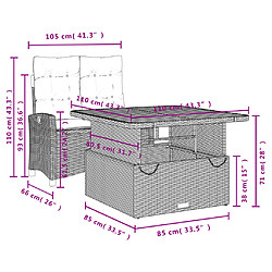 vidaXL Ensemble à manger de jardin coussins 2pcs noir résine tressée pas cher