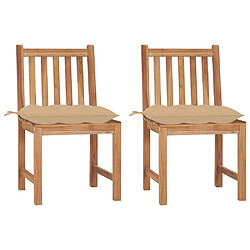 Maison Chic Lot de 2 Chaises de jardin avec coussins | Fauteuil chaises d'extérieur Bois de teck massif -GKD34375