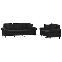 vidaXL Ensemble de canapés 2 pcs avec coussins noir velours