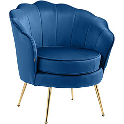 Decoshop26 Fauteuil lounge chaise de chaise rembourrée avec coutures décoratives revêtement en velours bleu et pieds métal doré FAL101553 