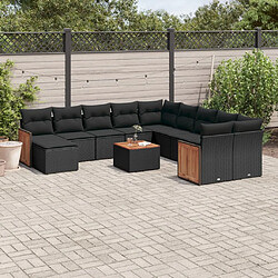 vidaXL Salon de jardin 12 pcs avec coussins noir résine tressée