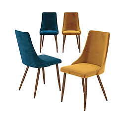 Rendez Vous Deco Pack 4 chaises Vinni en velours bleu et jaune 