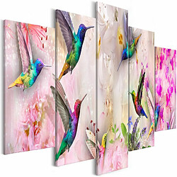 Paris Prix Tableau 5 Panneaux Colourful Hummingbirds Wide Pink 50 x 100 cm 