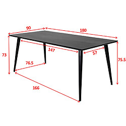 Venture Home Table de repas en MDF et acier Dipp 180 x 90 cm noir.