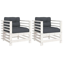 Maison Chic Lot de 2 Chaises de jardin,Fauteuil d'extérieur et coussins blanc bois de pin massif -MN59618