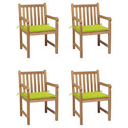 Maison Chic Lot de 4 Chaises de jardin,Fauteuil d'extérieur avec coussins vert vif Bois de teck -MN42067