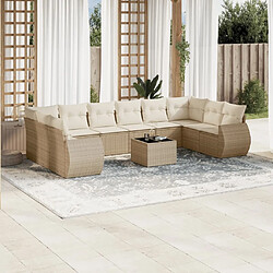 Maison Chic Salon de jardin 11 pcs avec coussins | Ensemble de Table et chaises | Mobilier d'Extérieur beige résine tressée -GKD29461